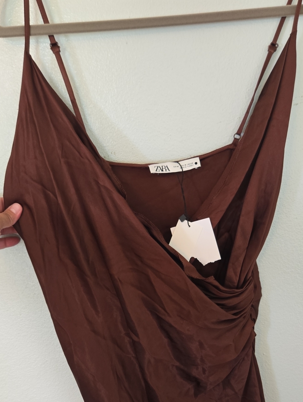 Zara | NWT Brown Satin Slip Dress Size Medium - Picture 3 of 8